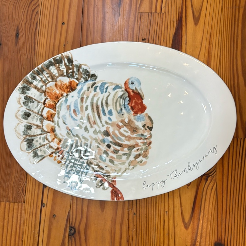 Mud Pie Watercolor Turkey Platter, white,14"'' x 20 1/2